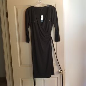 Talbots Black Wrap Dress with Waist Tie, Size M, NWT
